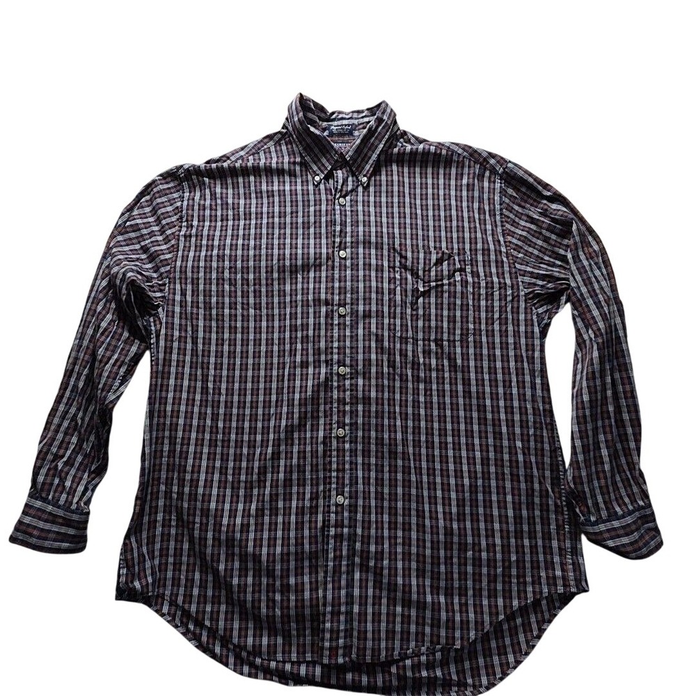Hathaway Sport Shirt Mens XL Red Plaid Long Sleeve Cotton Button-Up Casual
